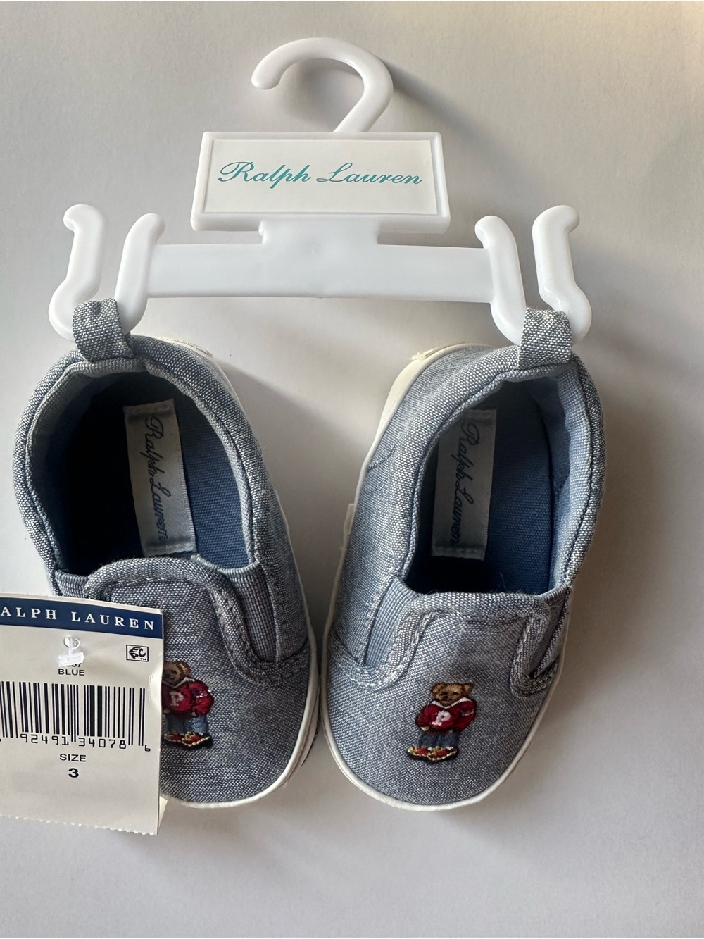 Ralph Lauren Infant Canvas Slip-On Shoes with Polo Bear - Size 3